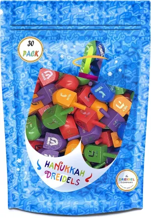 Sized Hanukkah Draydels tray versus tuna with English Transliteration, Includes Game Instruction Cards (25-Pack) The Dreidel Company Wood Multi-Colored Dreidels Medium 