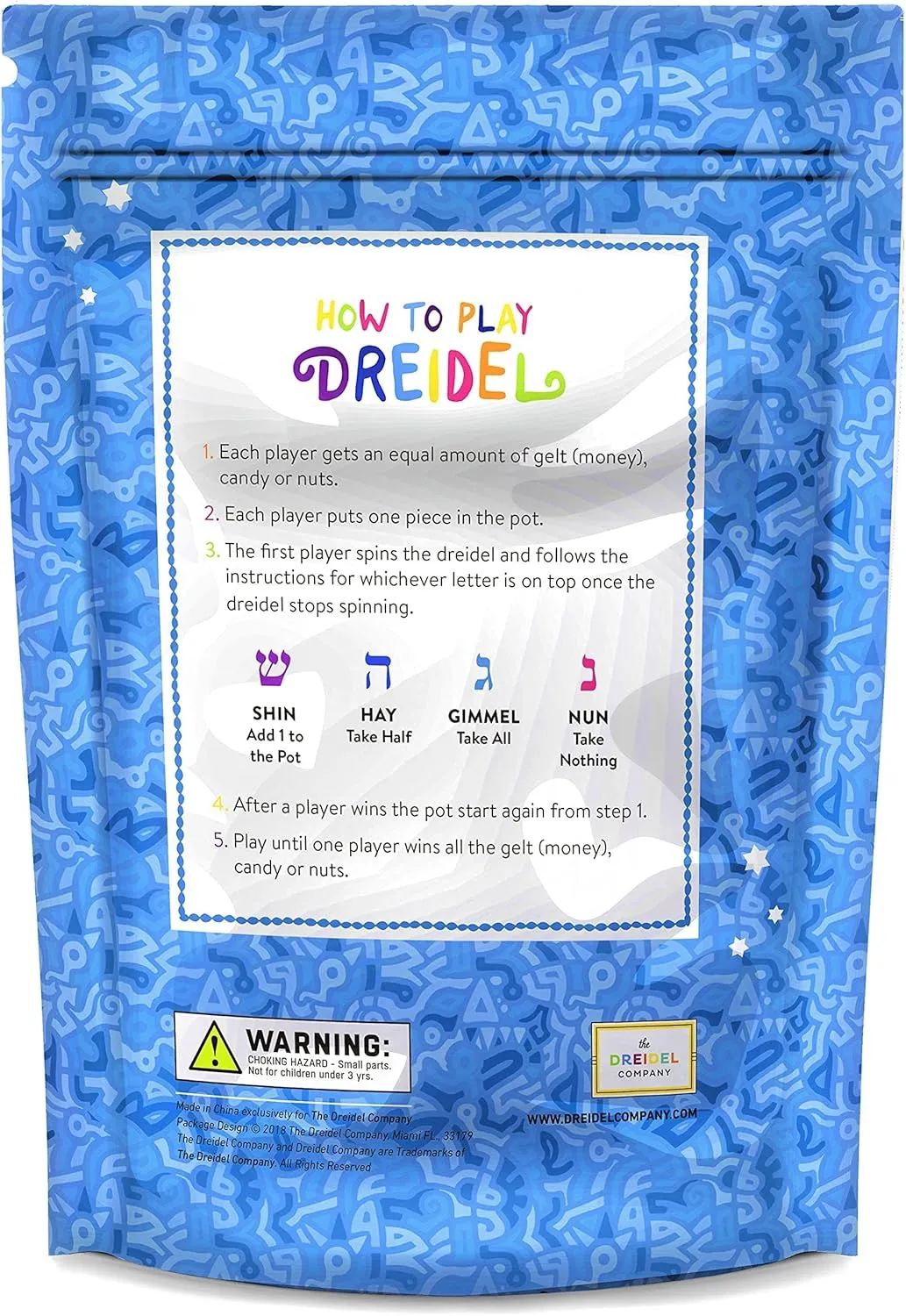 Sized Hanukkah Draydels tray versus tuna with English Transliteration, Includes Game Instruction Cards (25-Pack) The Dreidel Company Wood Multi-Colored Dreidels Medium 