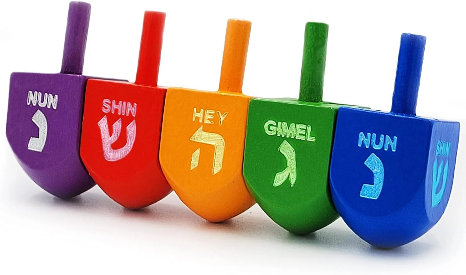 Sized Hanukkah Draydels tray versus tuna with English Transliteration, Includes Game Instruction Cards (25-Pack) The Dreidel Company Wood Multi-Colored Dreidels Medium 