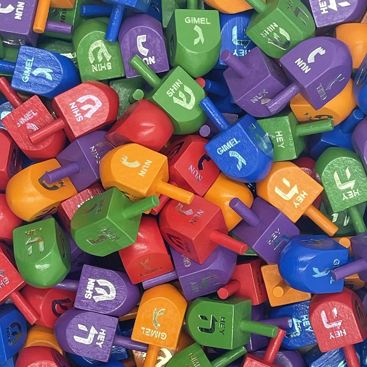 Sized Hanukkah Draydels tray versus tuna with English Transliteration, Includes Game Instruction Cards (25-Pack) The Dreidel Company Wood Multi-Colored Dreidels Medium 