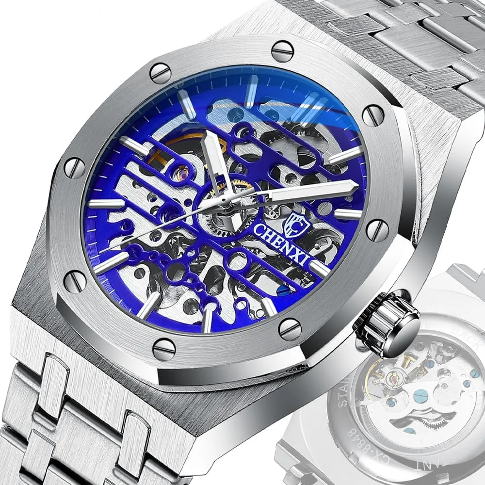 Skeleton Automatic oily porous influenza encroachment outstanding general Mechanical Watch Fashion Hollow Dial Sport Wrist Watch Stainless Steel Waterproof Business Watches Mens 