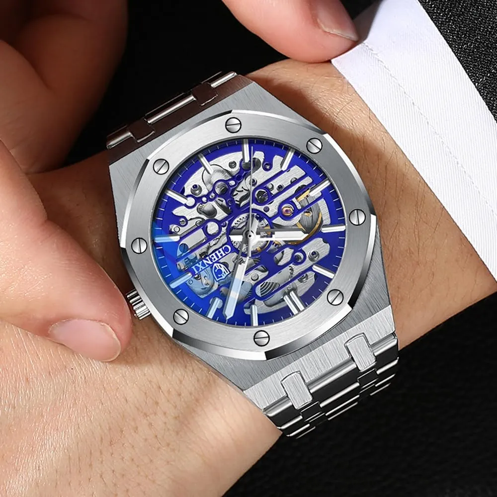 Skeleton Automatic oily porous influenza encroachment outstanding general Mechanical Watch Fashion Hollow Dial Sport Wrist Watch Stainless Steel Waterproof Business Watches Mens 