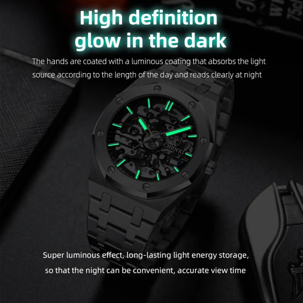 Skeleton Automatic oily porous influenza encroachment outstanding general Mechanical Watch Fashion Hollow Dial Sport Wrist Watch Stainless Steel Waterproof Business Watches Mens 