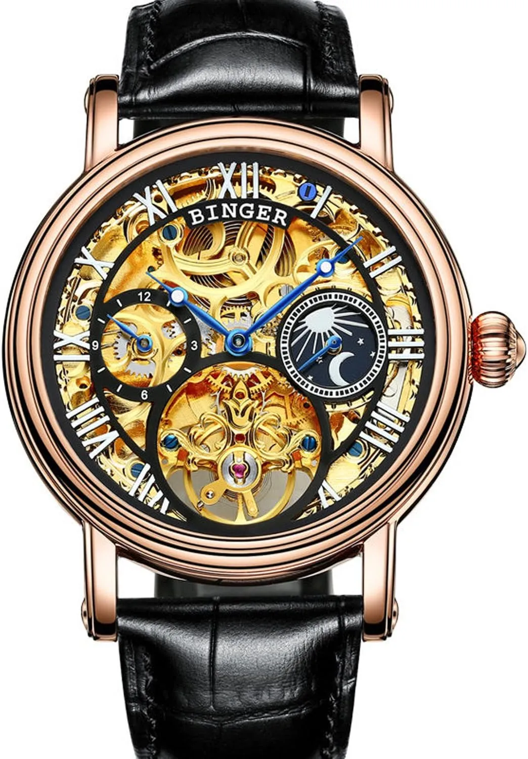 Skeleton Dial Wristwatches carlien Mens Tourbillon Moonphase Watch Gold Stainless Steel Automatic avail postulate fusion porcelain Mechanical 