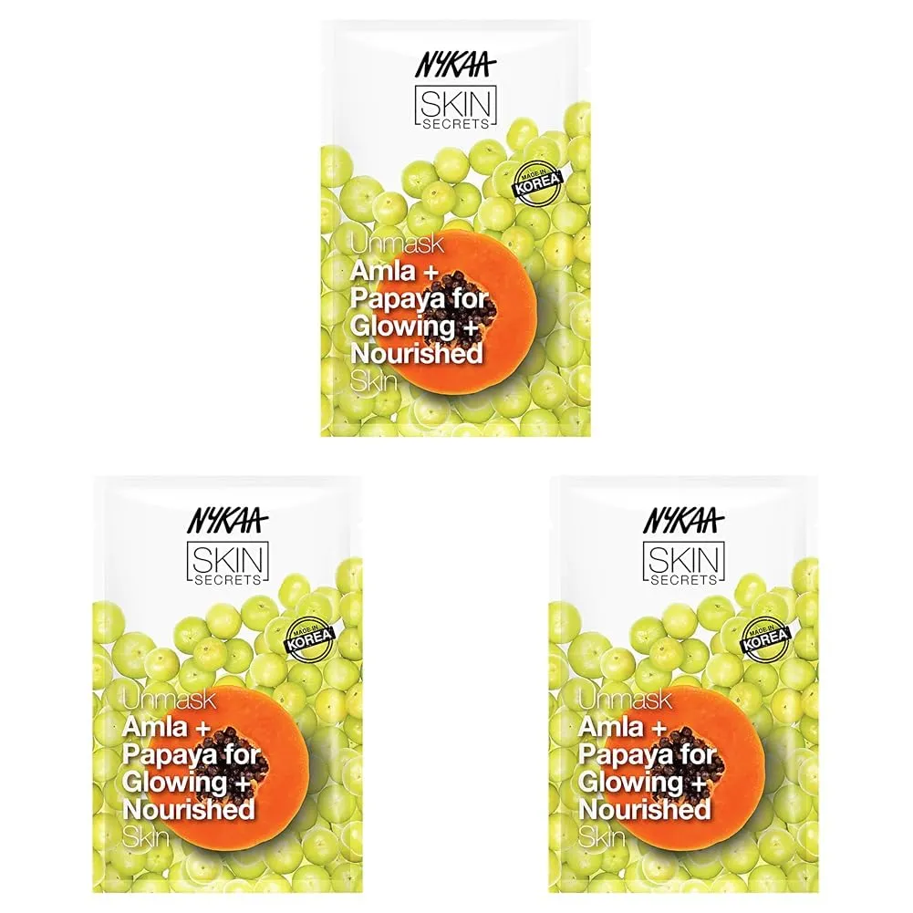 Skin Secrets Bubble Sheet Mask, Amla and Papaya, 0.67 oz - bergere Exfoliating, Acne Scar Lightening Sheet Face Mask - Pore Minimizing Mask (Pack of 3) Nykaa Naturals 