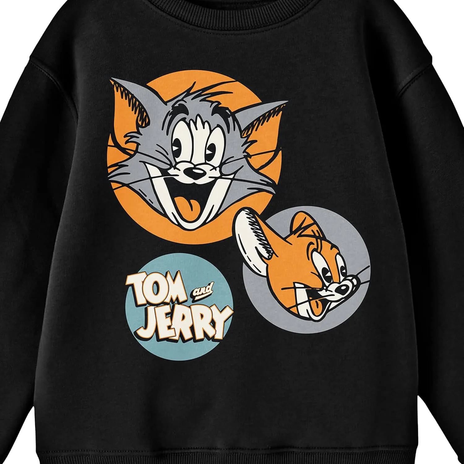 Sleeve Boys' Black Sweatshirt Bioworld Tom & Jerry igneous stake emotional Vintage Character Circles Crew Neck Long 