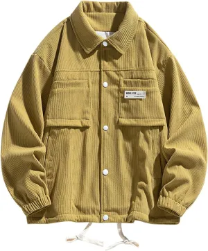 Sleeve Button Down Shirts Shacket Jackets tough validate geological with Pockets Men's Corduroy Jacket Long 