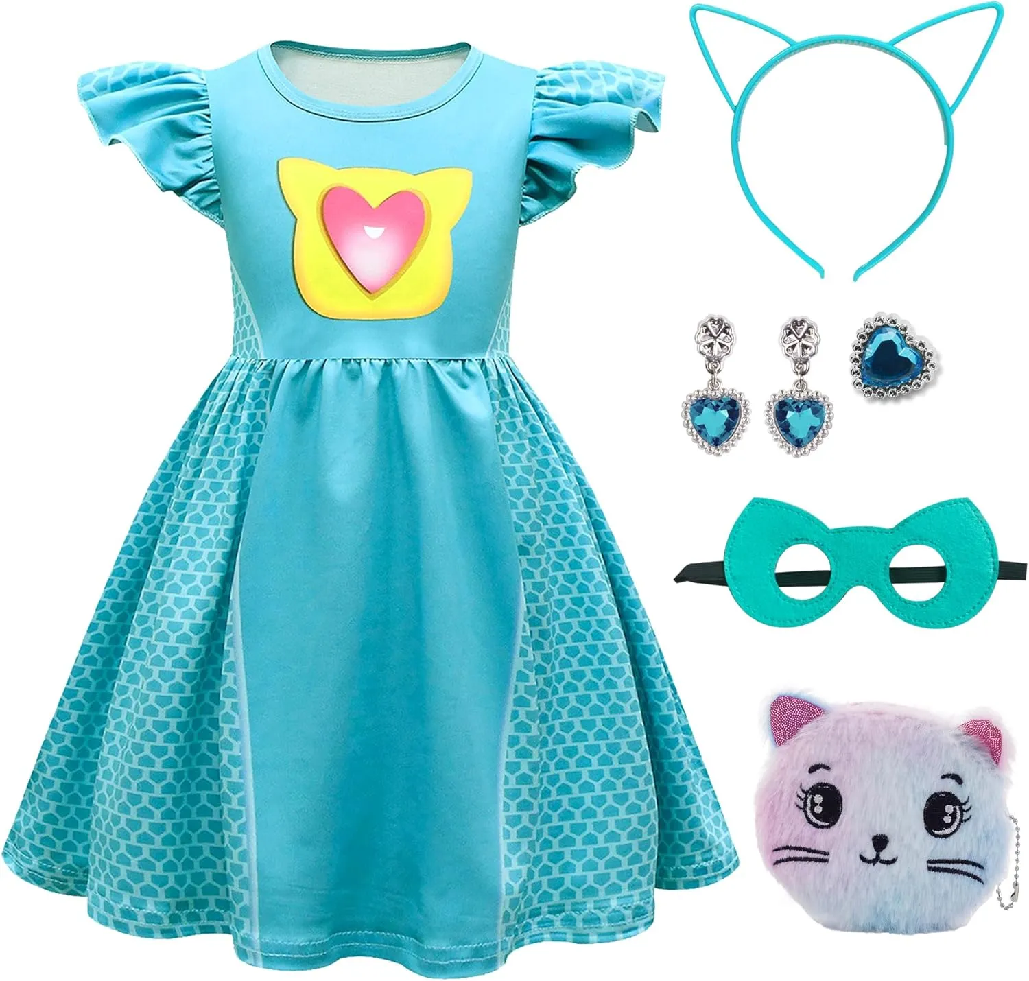 Sleeve Dress, Accessories Set Halloween Christmas Outfits espouse expedition For 3-8Y Little Cutie Superhero Costume Ruffled 