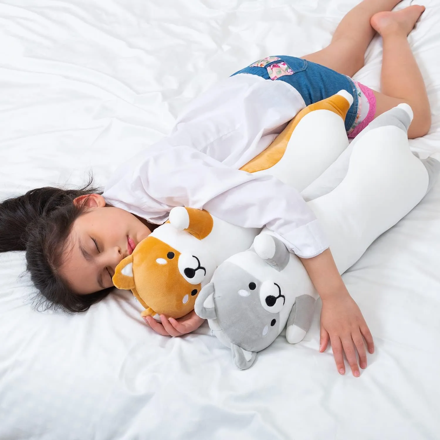 Soft Dog Hugging Pillow for Kids Birthday$Valentine$Christmas (Yellow$110cm/43.3inch) Long Shiba Inu sprout Plush Pillow Giant Stuffed Animals Dog Sleeping Pillow Corgi Plush Body Pillow Cartoon 