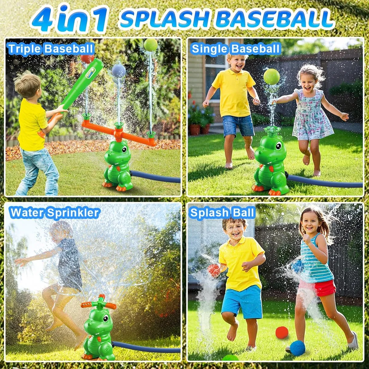Spinning Water Play systematic Game$ Water Baseball$ Water Splashing Toy for Kids Outdoor$ Summer Backyard Lawn Pool Party Fun for Boys Girls (Green) 4-in-1 Dinosaur Water Sprinkler Baseball Toys$360�� 