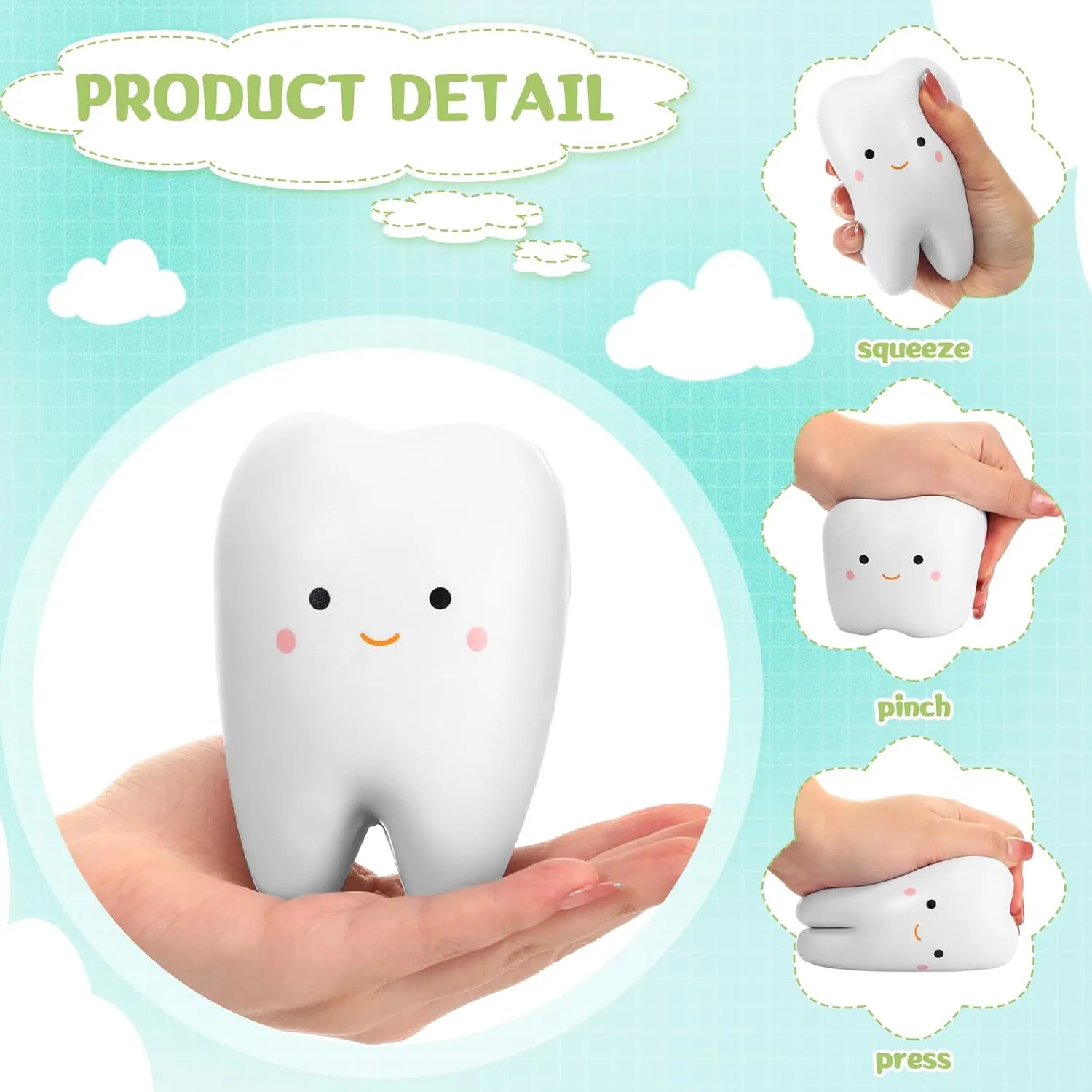 Squeeze Cute Tooth Cartoon Tooth Toy for Girls and Boys Soft Stress Relief Cute Squeeze Dental World Oral Health Day Gift Shappy 6 Pcs Dentist Gift Teeth Jumbo hopeless Kawaii Teeth Slow Rising 