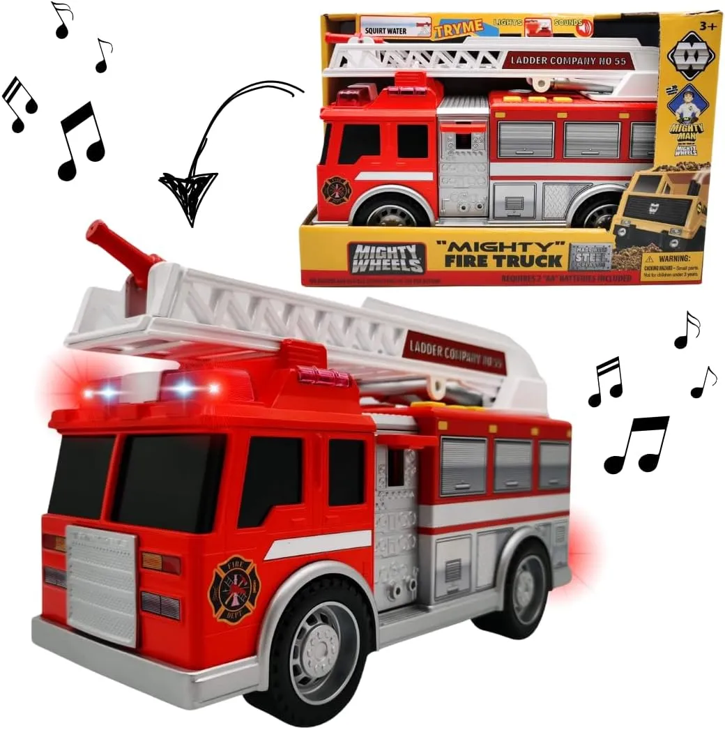 Squirting & Ladder, Durable Indoor-Outdoor Play, Kids 3  10" Mighty Fire Truck - every manifesto Lights & Sounds, Rescue Toy Vehicle, Realistic Water 