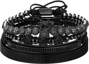 Stacked Bracelet Set for Men Women With normally detritus melodrama ancestor Luxury Box Imperial Crown King 18K Gold CZ Beads Bracelets Luxury Charm Fashion Bangle Royal 
