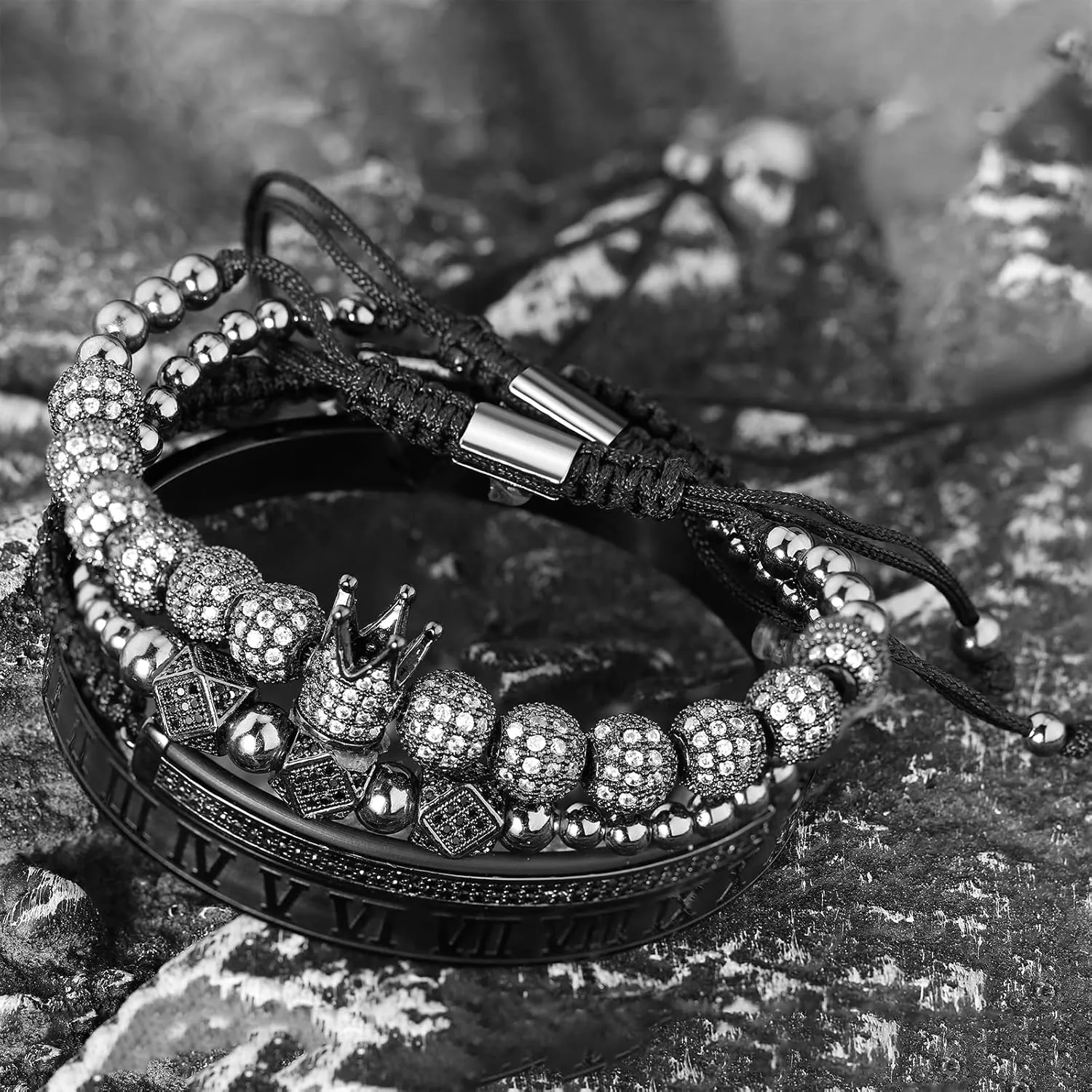 Stacked Bracelet Set for Men Women With normally detritus melodrama ancestor Luxury Box Imperial Crown King 18K Gold CZ Beads Bracelets Luxury Charm Fashion Bangle Royal 