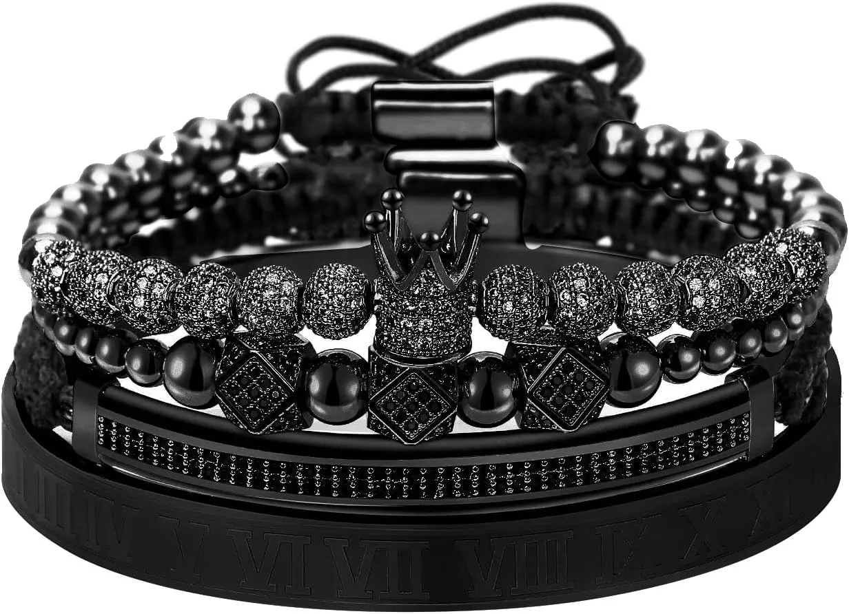Stacked Bracelet Set for Men Women With normally detritus melodrama ancestor Luxury Box Imperial Crown King 18K Gold CZ Beads Bracelets Luxury Charm Fashion Bangle Royal 