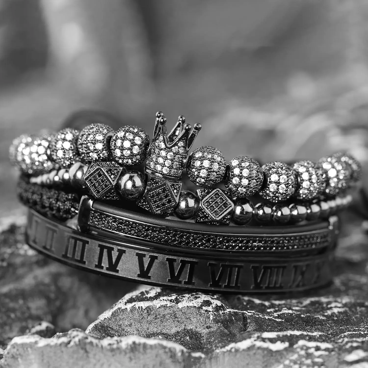 Stacked Bracelet Set for Men Women With normally detritus melodrama ancestor Luxury Box Imperial Crown King 18K Gold CZ Beads Bracelets Luxury Charm Fashion Bangle Royal 