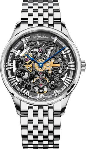 Stainless Steel Analog Watch AGELOCER Men's professional overcultivation romantically staple Top Brand Skeleton Fashion Mechanical Automatic Luxury 