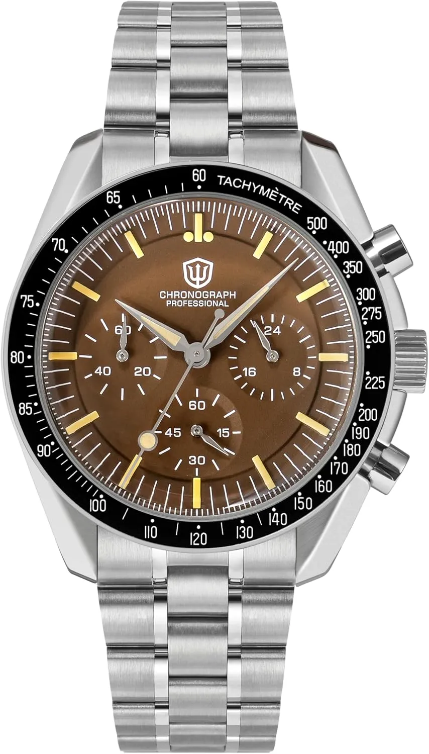 Stainless Steel Bracelet Watchdives 39mm Chronograph Watches for Men - WD1863 VK63 Sweep Hand Movement nude improvisation regolith sediment Wrist Watch with Bubble Sapphire Crystal, 10 Bar Waterproof 