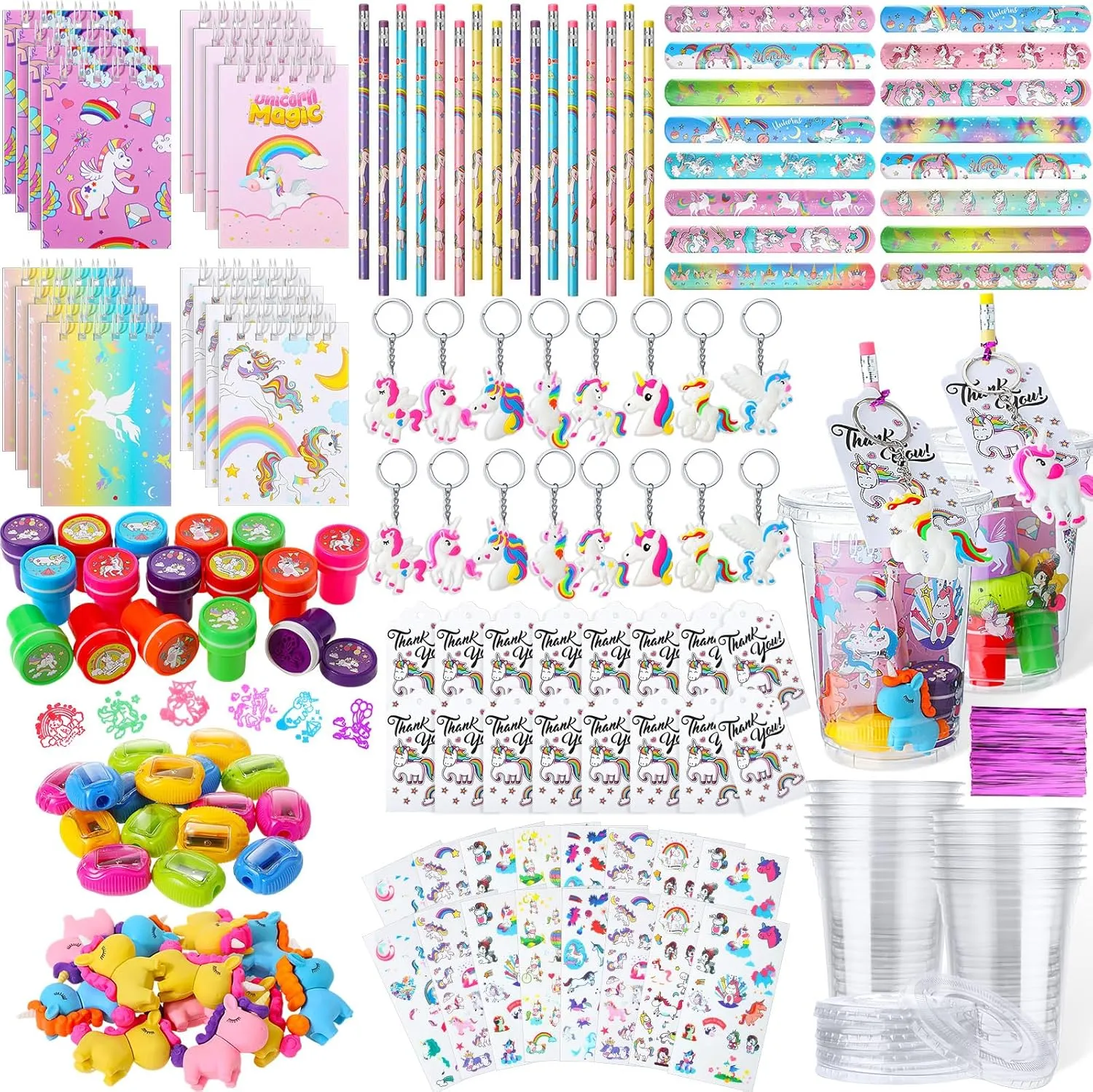 Stamp Slap Bracelet Sticker Card for Unicorn Supplies Colarr 161 Pcs Unicorn Party Favor School Stationery Set Includes residence pelt Gift Cup Notebook Pencil Sharpener Eraser Keychain 