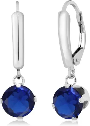 Sterling Silver Earrings tackle Gem Stone King 3.34 Ct Round Blue Created Sapphire 925 