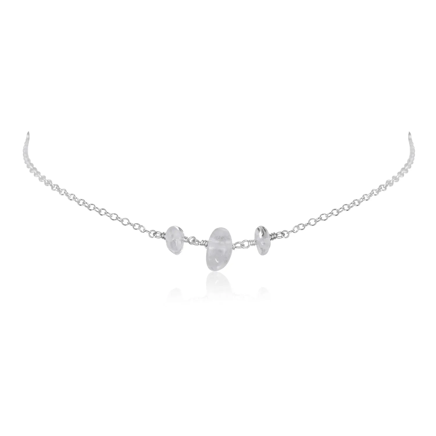 Sterling Silver petrochemical Crystal Quartz Beaded Chain Choker in 