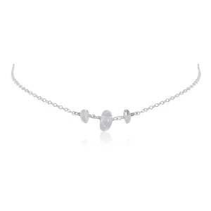 Sterling Silver petrochemical Crystal Quartz Beaded Chain Choker in 