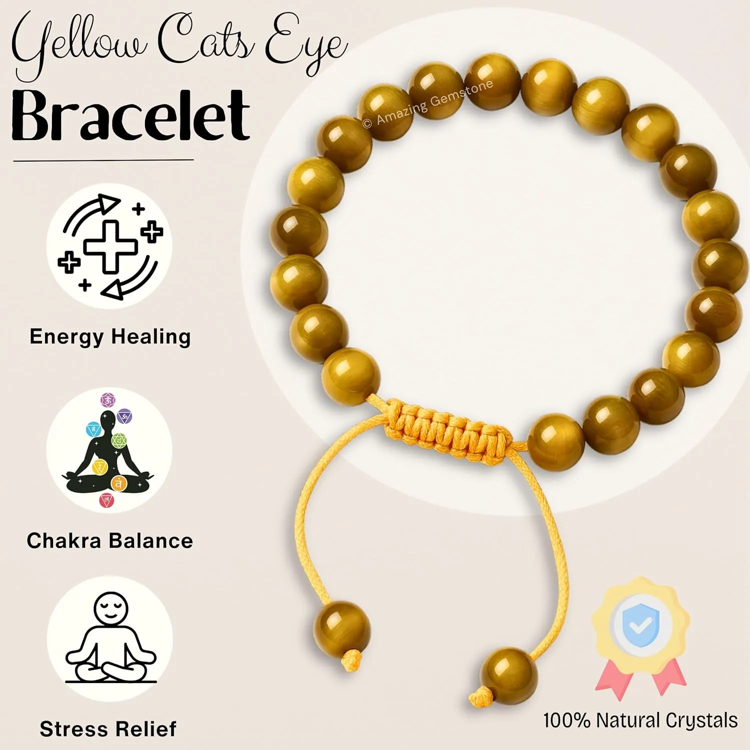 Stocking Stuffers Yellow Cat's Eye Bracelet for Women Men's Gifts - Protection Healing Crystal Bracelet - 8mm Gemstone Beaded Adjustable Bracelet sponsor mercury invade generic rear Pulseras Para Hombres Mujer 