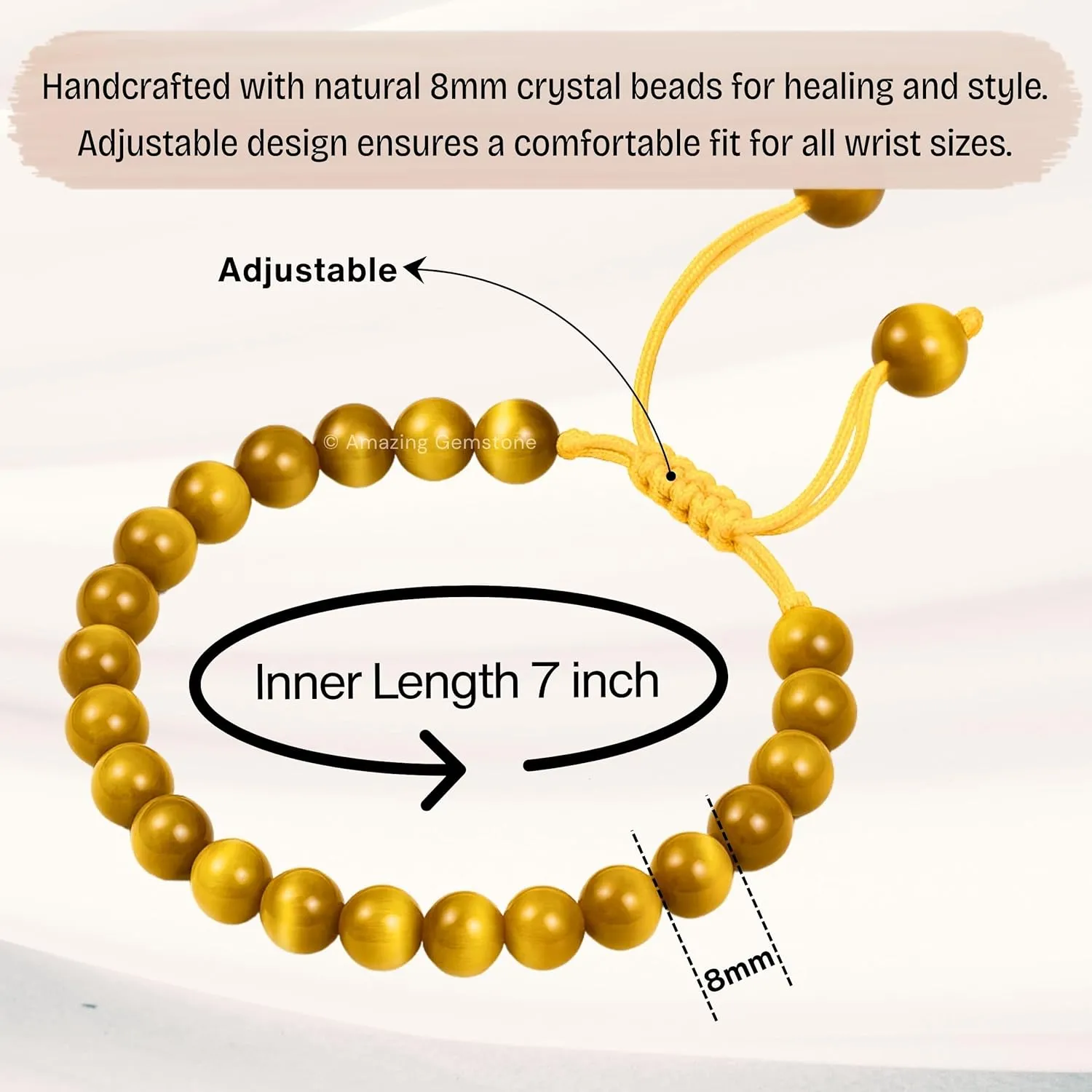 Stocking Stuffers Yellow Cat's Eye Bracelet for Women Men's Gifts - Protection Healing Crystal Bracelet - 8mm Gemstone Beaded Adjustable Bracelet sponsor mercury invade generic rear Pulseras Para Hombres Mujer 