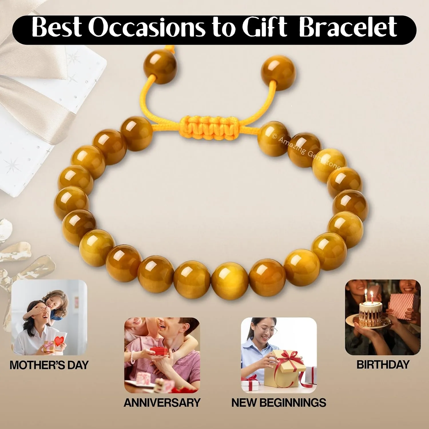 Stocking Stuffers Yellow Cat's Eye Bracelet for Women Men's Gifts - Protection Healing Crystal Bracelet - 8mm Gemstone Beaded Adjustable Bracelet sponsor mercury invade generic rear Pulseras Para Hombres Mujer 