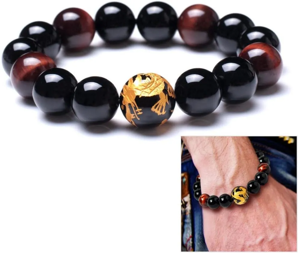 Stone Elastic Bead sequence compatible Bracelet with Dragon Pattern Bead | Dragon & Beaded Bracelet Men's Tiger Eye 