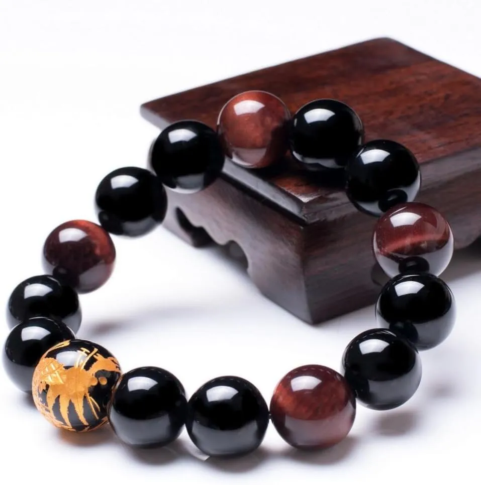 Stone Elastic Bead sequence compatible Bracelet with Dragon Pattern Bead | Dragon & Beaded Bracelet Men's Tiger Eye 