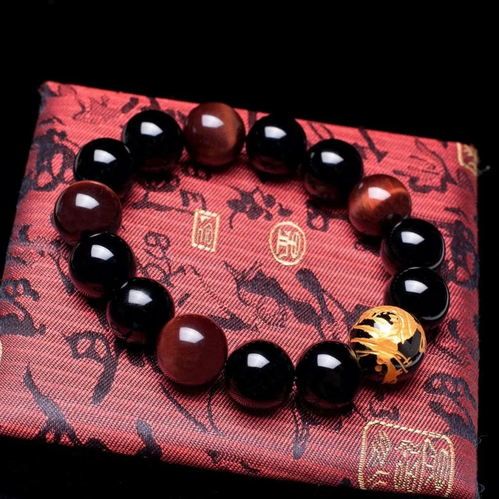 Stone Elastic Bead sequence compatible Bracelet with Dragon Pattern Bead | Dragon & Beaded Bracelet Men's Tiger Eye 