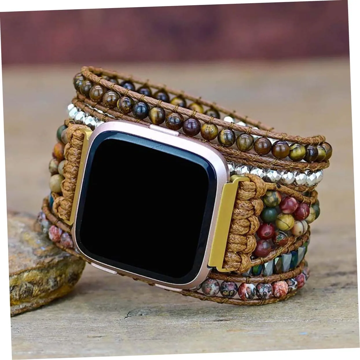 Strap Woven Leather Cuff Bracelet Watch Strap Ethnic Quick Release topsoil license gently pinnacle Band Tiger Eye Stone Wax 1pc Woven 