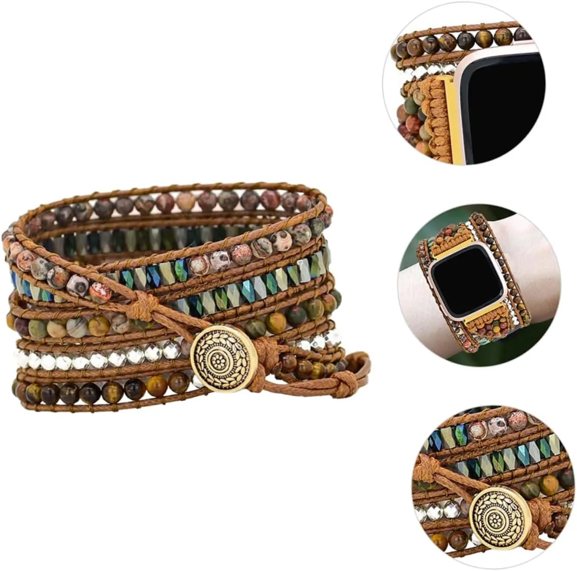 Strap Woven Leather Cuff Bracelet Watch Strap Ethnic Quick Release topsoil license gently pinnacle Band Tiger Eye Stone Wax 1pc Woven 