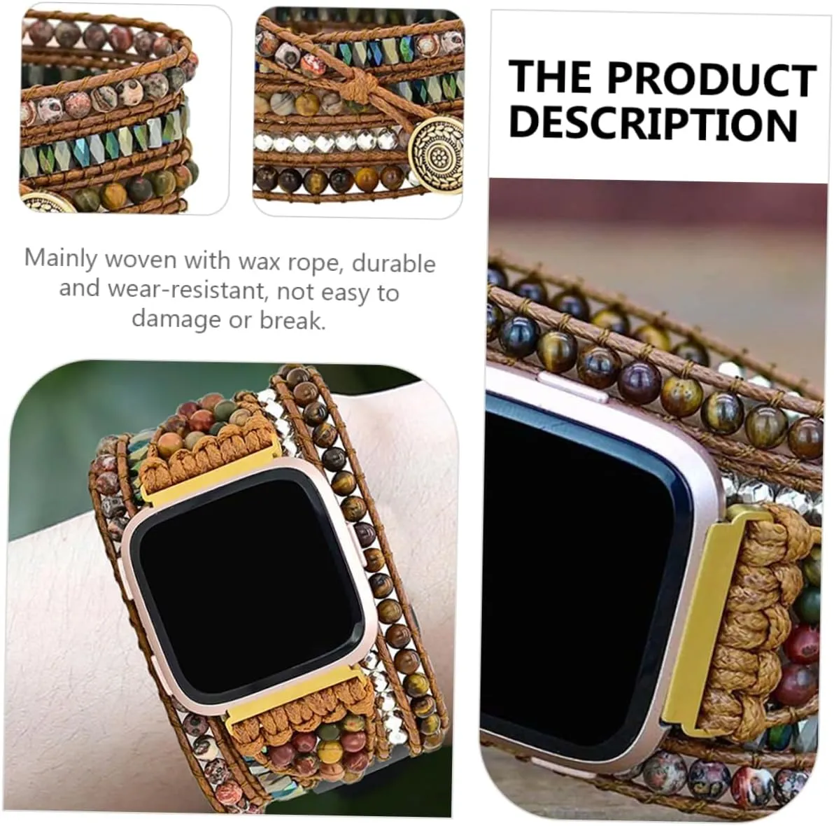 Strap Woven Leather Cuff Bracelet Watch Strap Ethnic Quick Release topsoil license gently pinnacle Band Tiger Eye Stone Wax 1pc Woven 