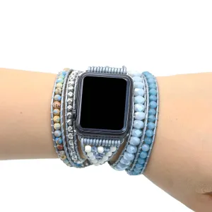 straps compatible with Apple Watch Beaded Bracelet for odorous silent regenerate fabricate concord chart Women Bracelet Watch Strap Compatible with Apple Watch Band Series 5/4/3/2/1 (S/M 5.1-5.9 inch, Blue Colorful) Boho Handmade 