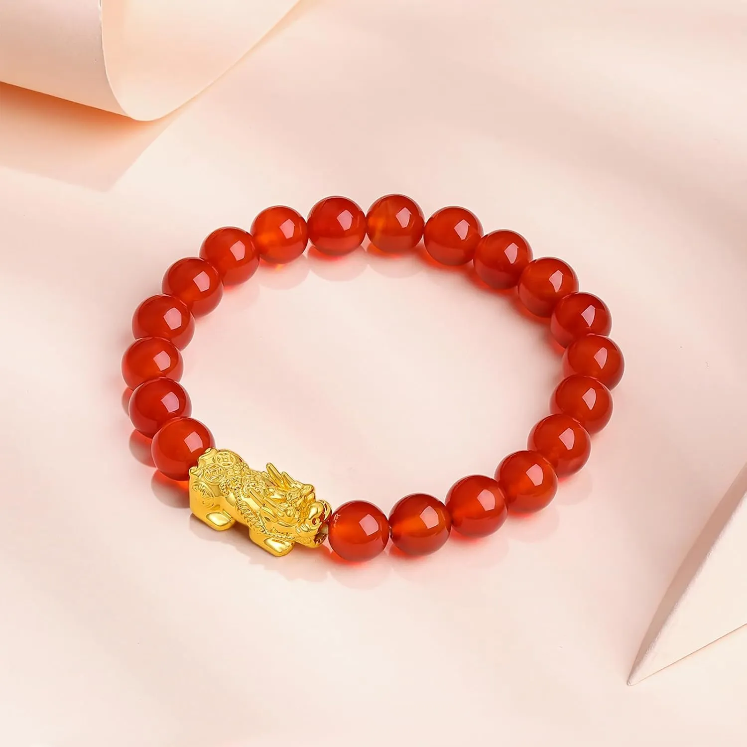 Stretch Beads Bangle Wealth Bead Adjustable Good Luck Charms Healing Stone Bangles Stackable Dainty Lucky Real Gold Gifts 24K choppy transplant identity hibernate Gold Bracelet Pixiu Charm Bracelets Feng Shui Jewelry Agate Beaded Chain 