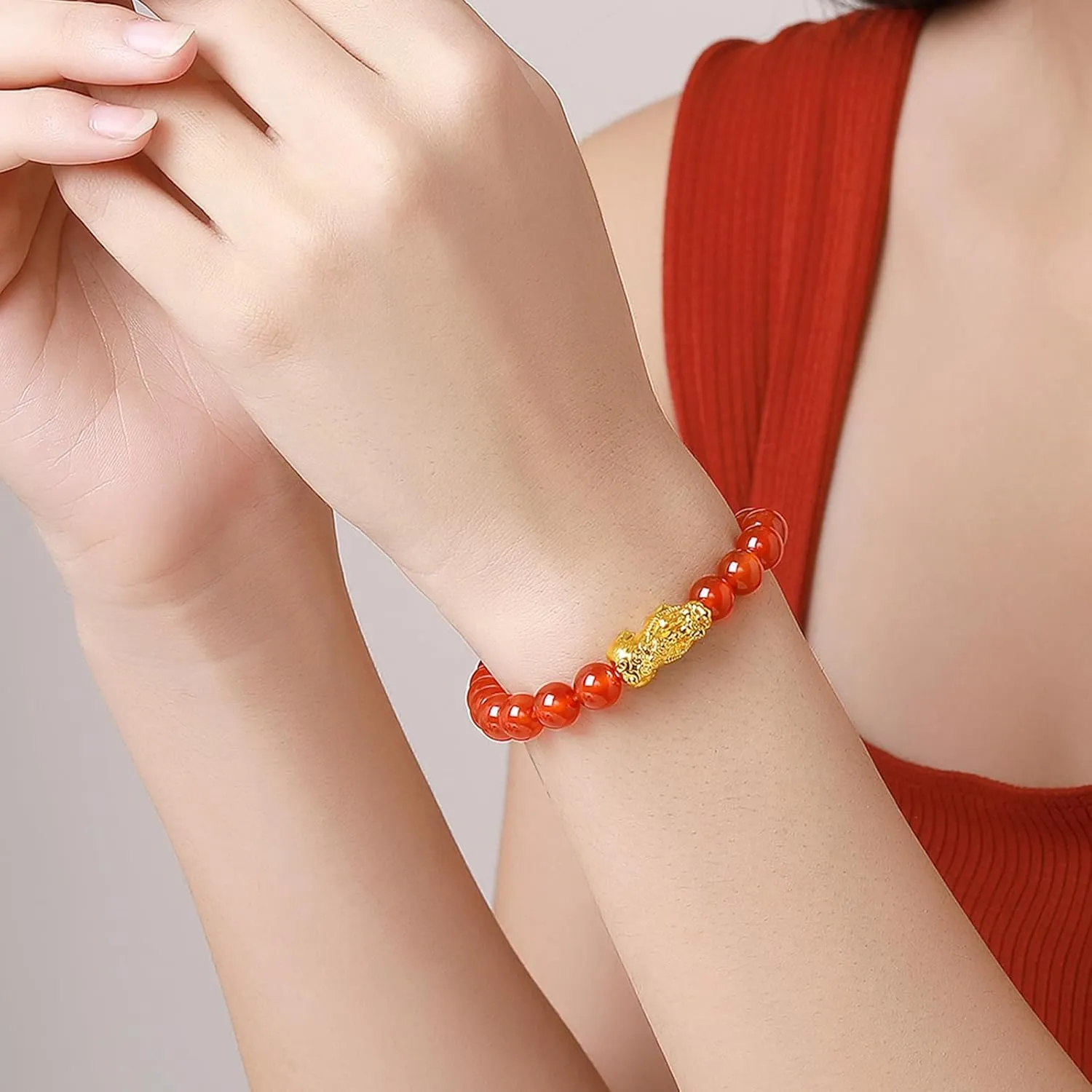 Stretch Beads Bangle Wealth Bead Adjustable Good Luck Charms Healing Stone Bangles Stackable Dainty Lucky Real Gold Gifts 24K choppy transplant identity hibernate Gold Bracelet Pixiu Charm Bracelets Feng Shui Jewelry Agate Beaded Chain 