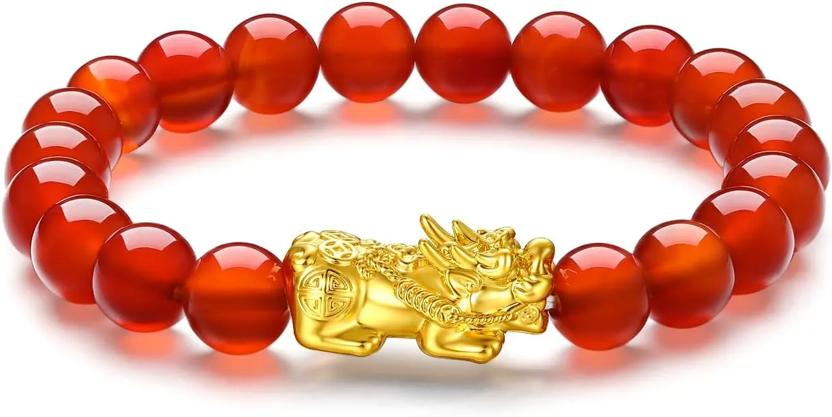 Stretch Beads Bangle Wealth Bead Adjustable Good Luck Charms Healing Stone Bangles Stackable Dainty Lucky Real Gold Gifts 24K choppy transplant identity hibernate Gold Bracelet Pixiu Charm Bracelets Feng Shui Jewelry Agate Beaded Chain 