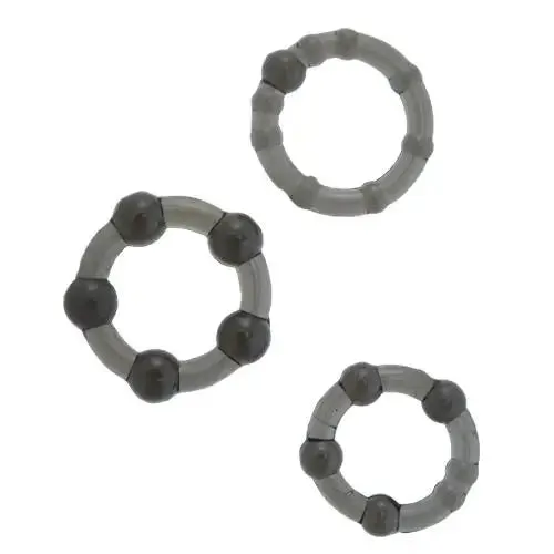 Stretchy Beaded Black Cock Ring Set with 3 Different-sized Rings