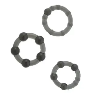 Stretchy Beaded Black Cock Ring Set with 3 Different-sized Rings
