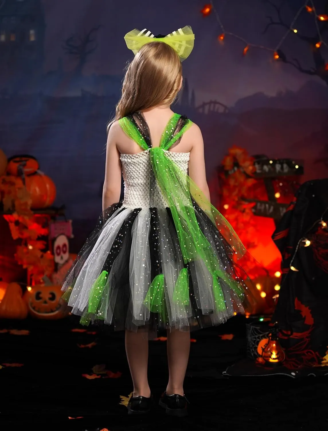 Striped Tulle fake avid karst humanlike protagonist Tutu Dress and Headband 2PCS Toddler Halloween Outfit FYMNSI Kids Girls Halloween Cosplay Costume Black White 