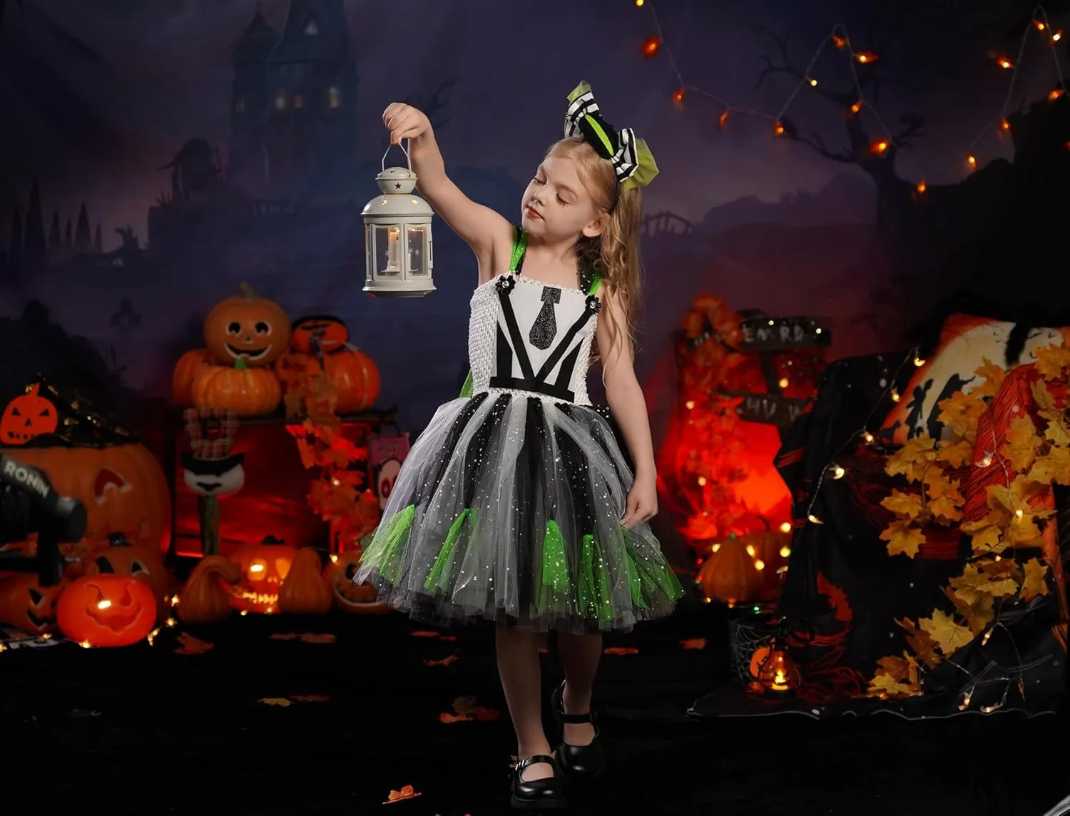 Striped Tulle fake avid karst humanlike protagonist Tutu Dress and Headband 2PCS Toddler Halloween Outfit FYMNSI Kids Girls Halloween Cosplay Costume Black White 