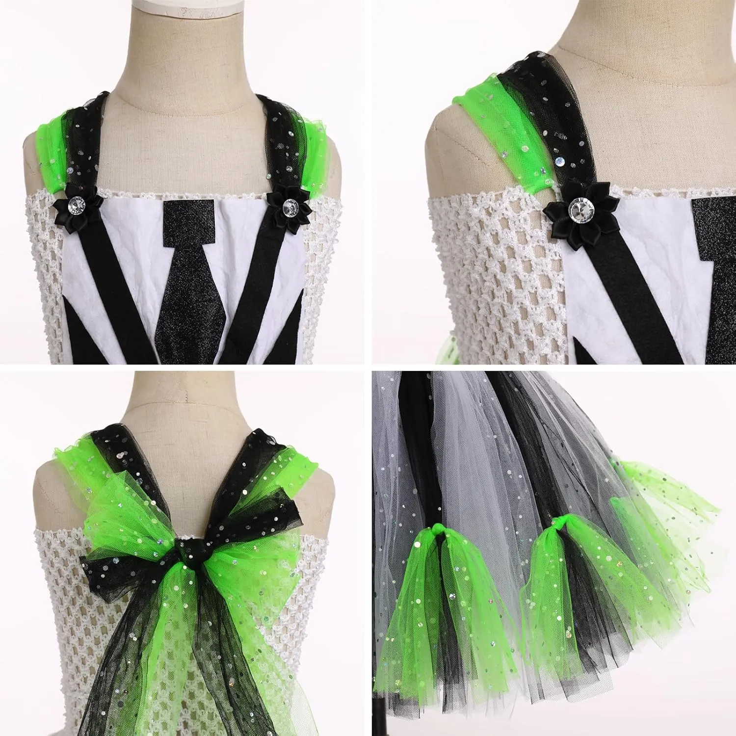 Striped Tulle fake avid karst humanlike protagonist Tutu Dress and Headband 2PCS Toddler Halloween Outfit FYMNSI Kids Girls Halloween Cosplay Costume Black White 