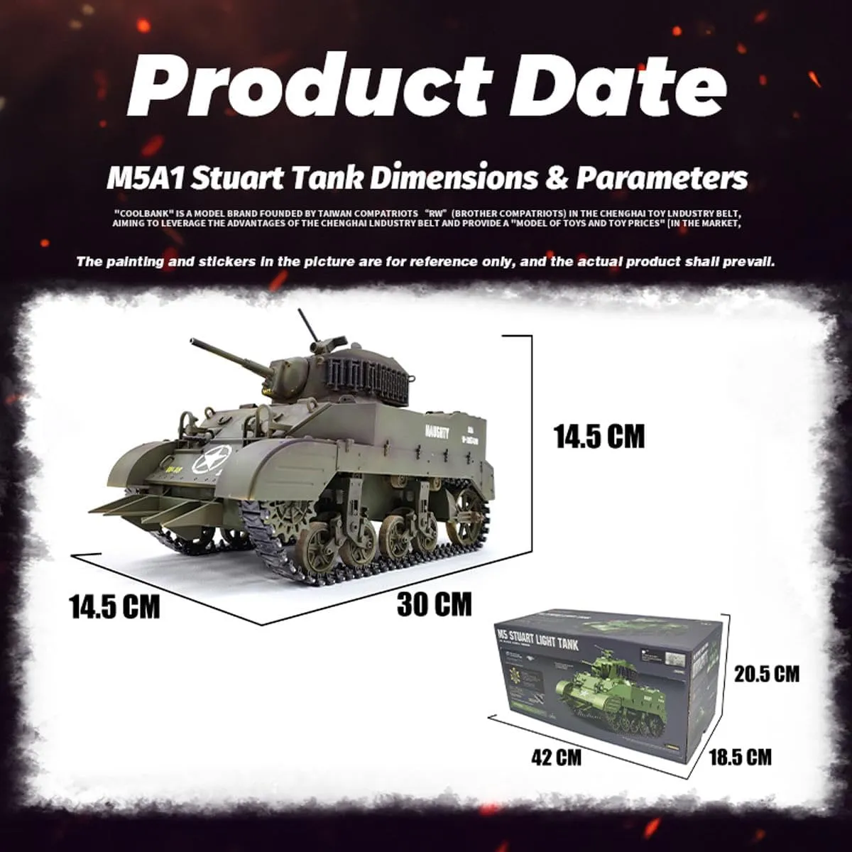 Stuart Light Tank Model, Simulation Military Vehicle Midel with Sound Light Effects, Telescopic tout Smoking Exhaust (Pre-Made Shadow/Two Batteries) 1/16 Scale Remote Control Tank, 2.4G US M5A1 