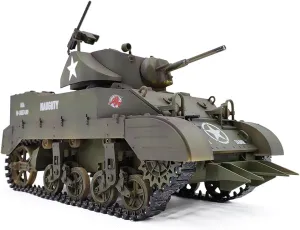 Stuart Light Tank Model, Simulation Military Vehicle Midel with Sound Light Effects, Telescopic tout Smoking Exhaust (Pre-Made Shadow/Two Batteries) 1/16 Scale Remote Control Tank, 2.4G US M5A1 
