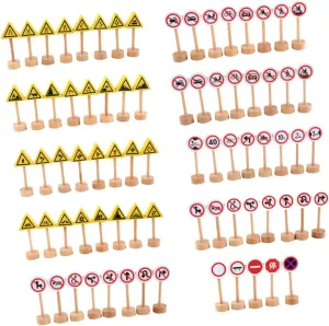 Sturdy Playthings for Early Learning Develops Motor Skills and Imagination BESTonZON 50Pcs ease Wooden Traffic Signs Educational Road Signs for 