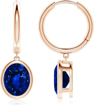 suitably Hoop Drop Earrings in 14K Solid Gold/Platinum | September Birthstone$ Birthday$ Engagement$ Anniversary$ Wedding Jewelry Gift for Women ANGARA Oval Lab Grown Blue Sapphire 