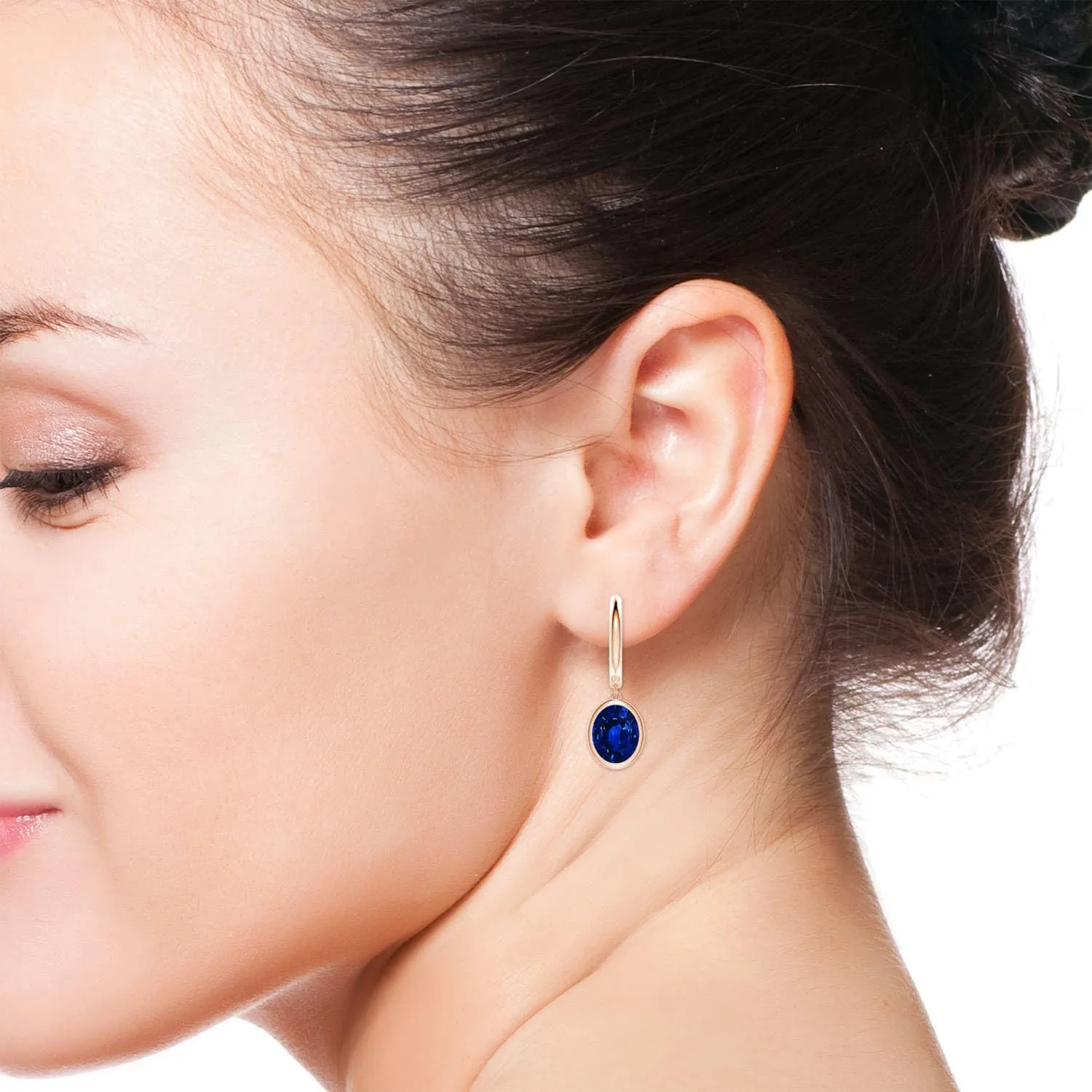 suitably Hoop Drop Earrings in 14K Solid Gold/Platinum | September Birthstone$ Birthday$ Engagement$ Anniversary$ Wedding Jewelry Gift for Women ANGARA Oval Lab Grown Blue Sapphire 