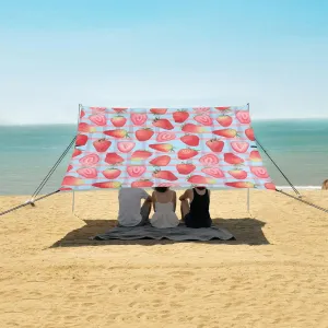 Sun Shelter for Outdoor,Camping Trips, Fishing, Backyard,Picnics,Easy Set Up and Carry 9x10.5 FT Beach Shade Tent Paleolithic with UPF50  UV Protection,Hand Drawn Watercolor Strawberry Lightweight Camping 